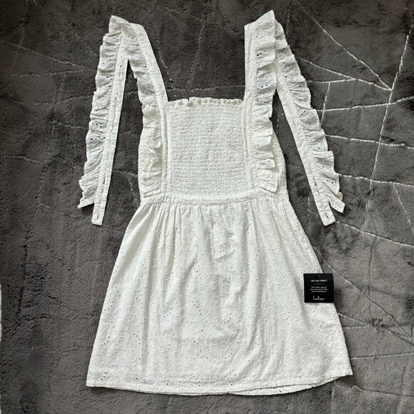 NWT Lulus Sweet Bliss White Eyelet Ruffled Backless Mini Dress Small - Picture 6 of 10